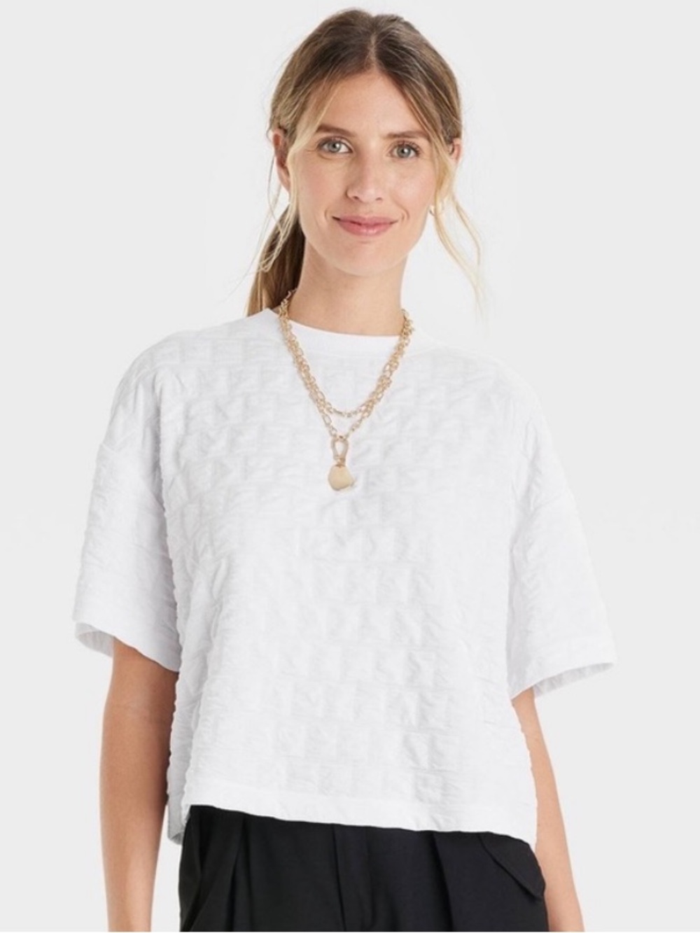 A New Day Quilted Boxy Short Sleeve T-Shirt Size Small